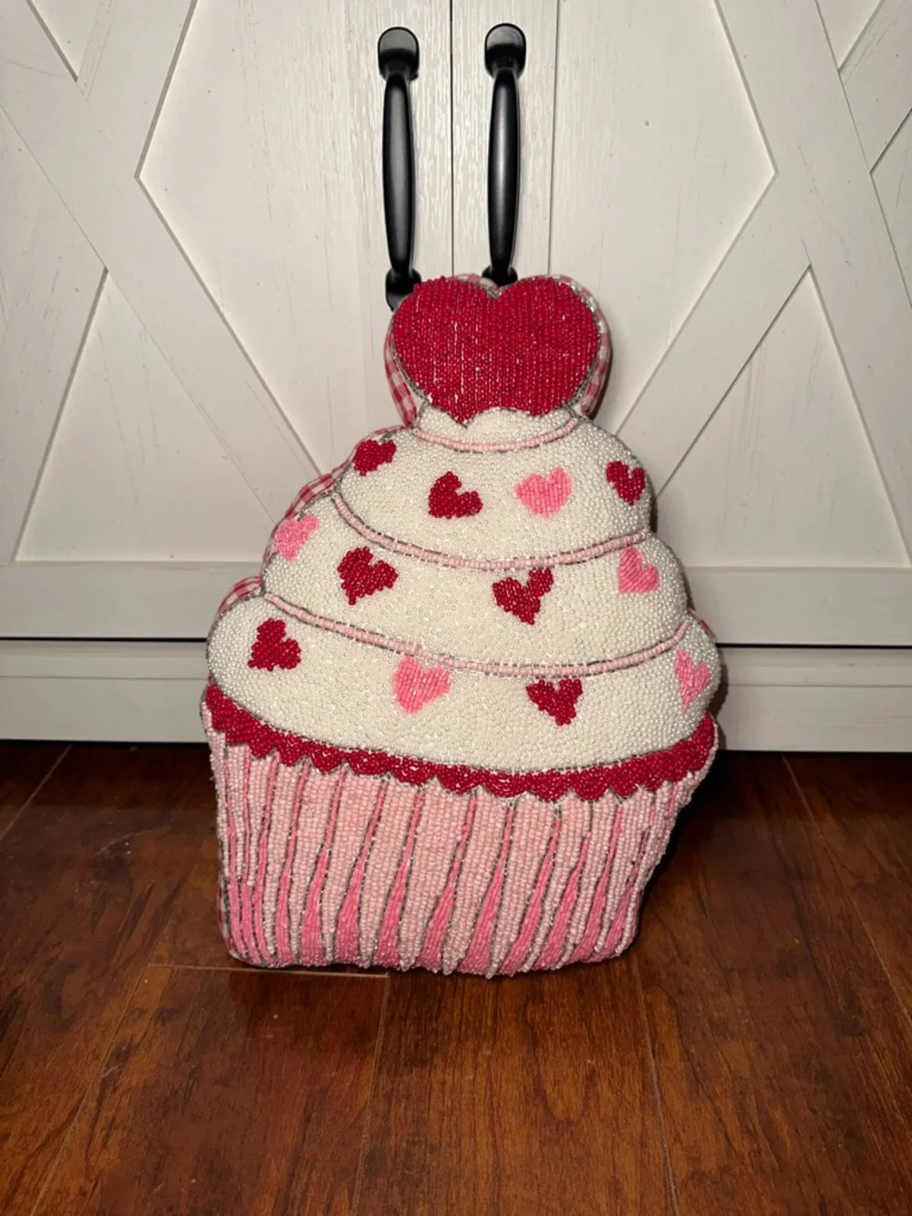 Beaded Heart Cupcake Decorative Valentines Day Pillow